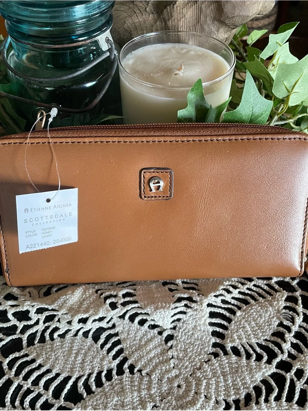 Etienne Aigner Scottsdale Leather Zip Wallet - Tan Brown